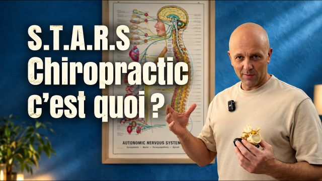 Nicolas Proupain devant une planche du système nerveux, titre « S.T.A.R.S Chiropractic, c’est quoi ? »